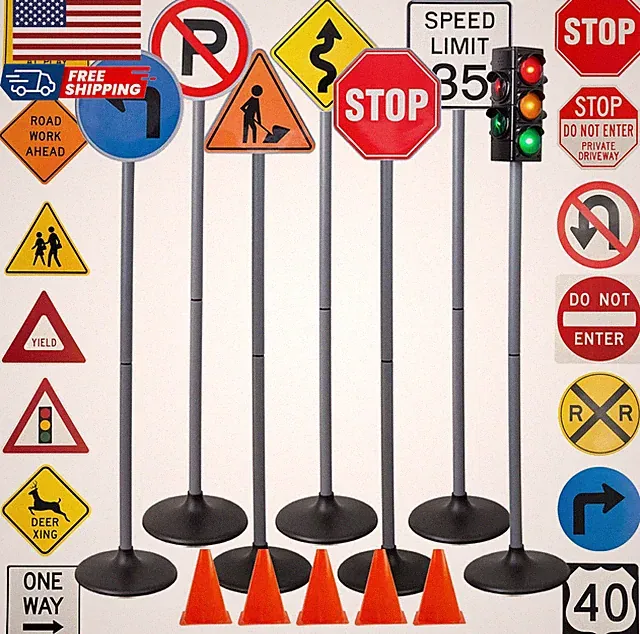 Attatoy Large Traffic Signs Playset (32pc Set) 42in Tall Street Sign and Tra...