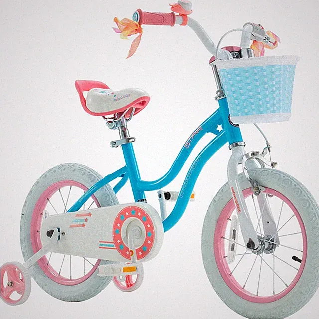 Children's 14" Bicycle with Training Wheels, Adjustable Seat, Basket - Blue Ride