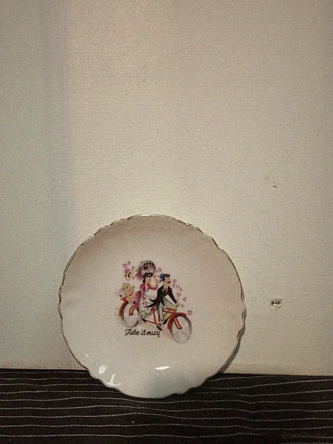 "Take It easy" Retro Tandem Bike Couple Small Plate Japan