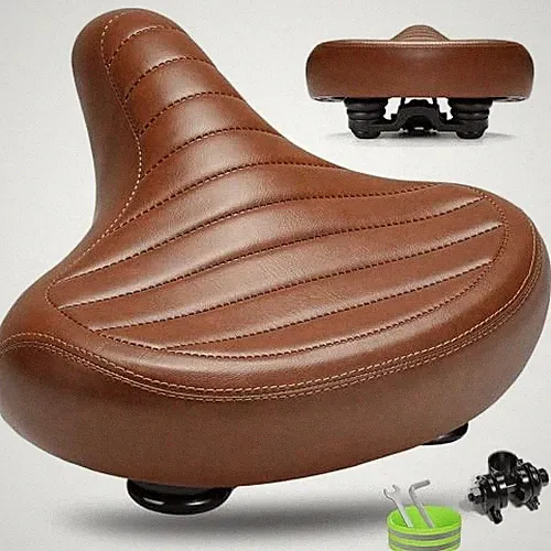Wide Bike Seat for Men Women Comfort, Large Soft C2 Brown Rubber Ball Spring